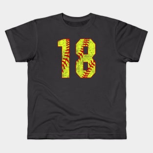 Fastpitch Softball Number 18 #18 Softball Shirt Jersey Uniform Favorite Player Biggest Fan Kids T-Shirt